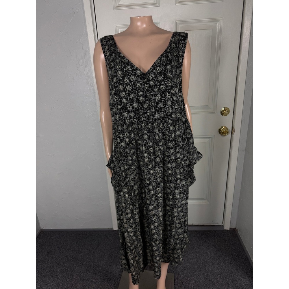 Vintage 90s Norton McNaughton Dress 16W Rayon Floral Pockets Jumper Button DD23